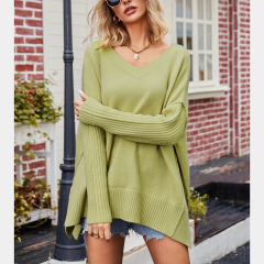 Light Green V Neck Knit Pullover Oversize Sweater