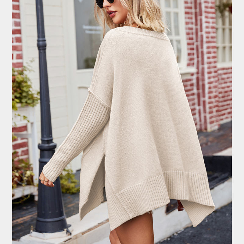 Apricot V Neck Knit Pullover Oversize Sweater