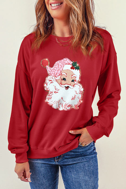 Red Christmas Santa Claus Print Drop Shoulder Sweatshirt