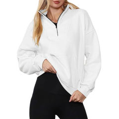 White Zip-up Stand Collar Pocket Fleece Sweatshirt