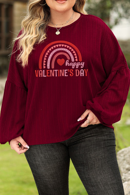 Red Dahlia Happy Valentines Day Knitted Drop Shoulder Plus Size Top