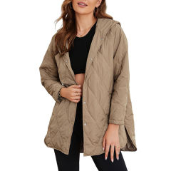 Khaki Diamond Print Hooded Jacket with Pockets