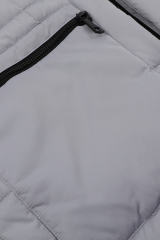 Light Grey Plush Linen Zip Up Hooded Puffer Coat