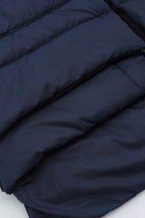 Navy Blue Plush Linen Zip Up Hooded Puffer Coat
