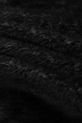 Black Plush Linen Zip Up Hooded Puffer Coat