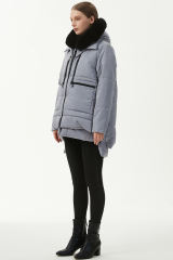 Light Grey Plush Linen Zip Up Hooded Puffer Coat
