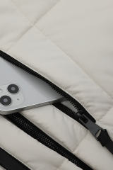 Beige Plush Linen Zip Up Hooded Puffer Coat