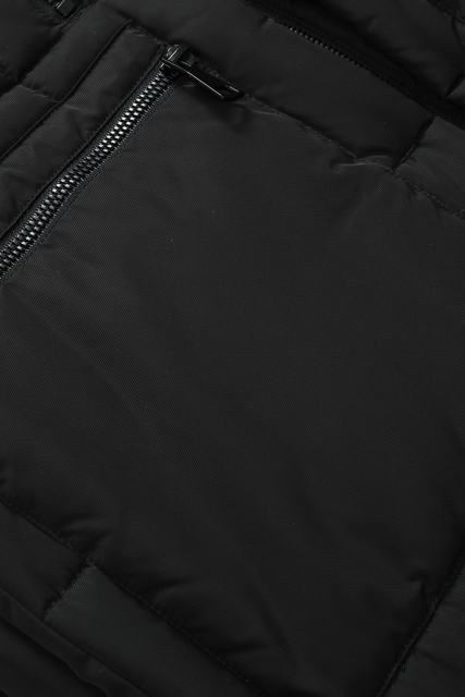 Black Plush Linen Zip Up Hooded Puffer Coat