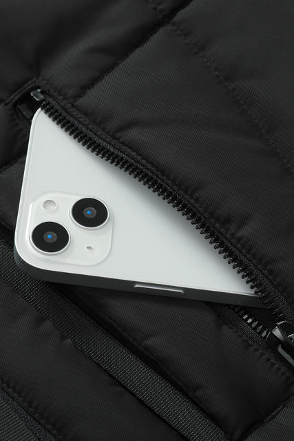 Black Plush Linen Zip Up Hooded Puffer Coat