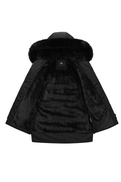 Black Plush Linen Zip Up Hooded Puffer Coat