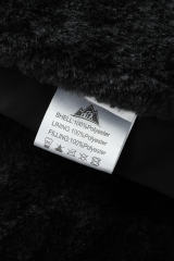 Black Plush Linen Zip Up Hooded Puffer Coat