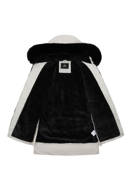 Black Plush Linen Zip Up Hooded Puffer Coat
