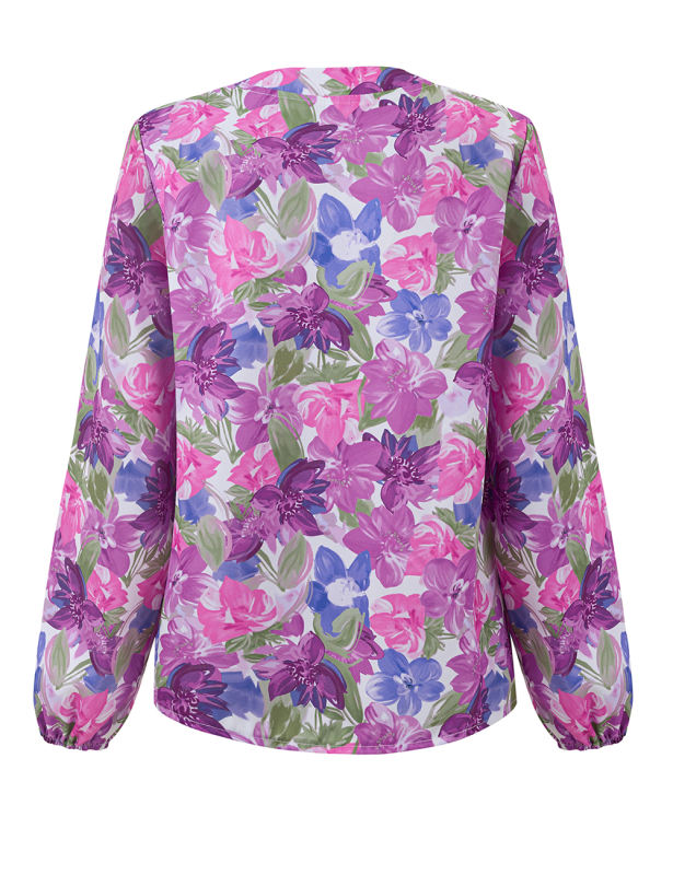 Multicolor V Neck Floral Print Puff Sleeve Blouse TQX210357-8
