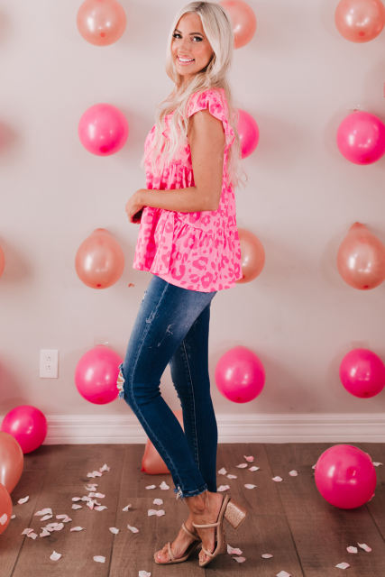 Leopard Print Flutter Sleeve Tiered Tank Top