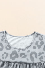 Gray Leopard Print Flutter Sleeve Tiered Tank Top