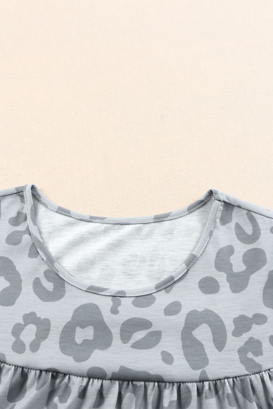 Gray Leopard Print Flutter Sleeve Tiered Tank Top