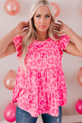 Leopard Print Flutter Sleeve Tiered Tank Top
