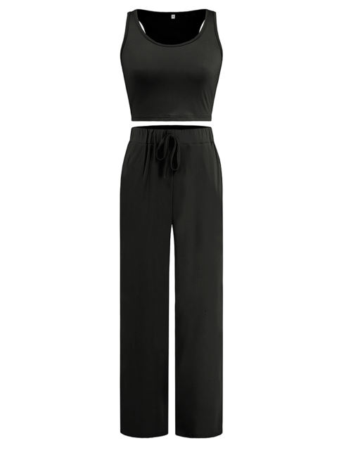 Black 3pcs Cardigan, Vest and Wide Leg Pant Lounge Set