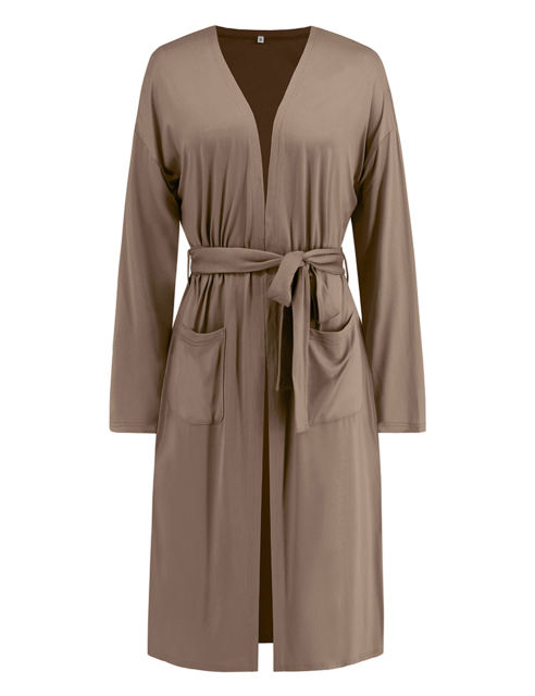 Khaki 3pcs Cardigan, Vest and Wide Leg Pant Lounge Set