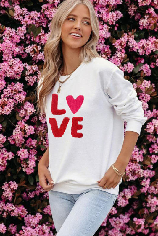 Beige LOVE Patched Graphic Valentines Sweatshirt