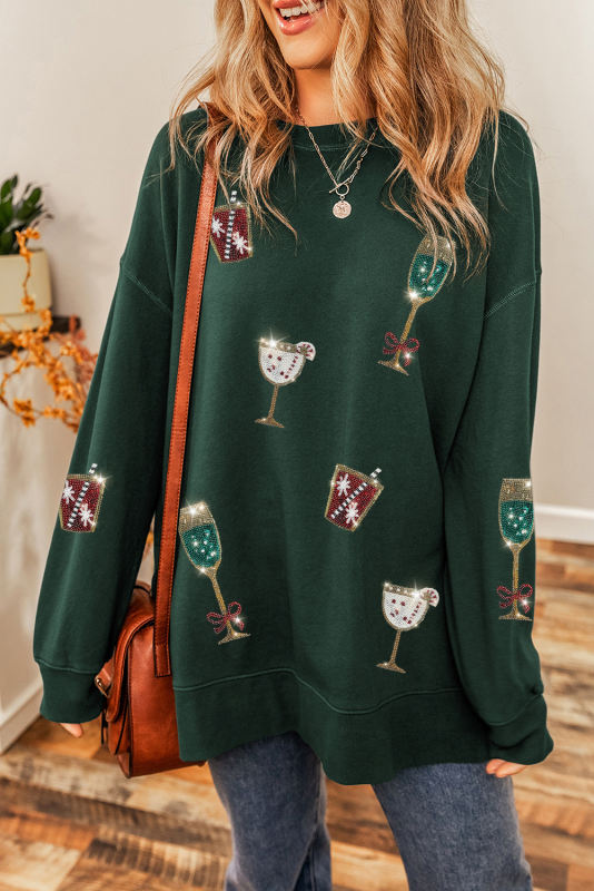 Duffel Green Christmas Drinks Print Oversized Pullover Sweatshirt