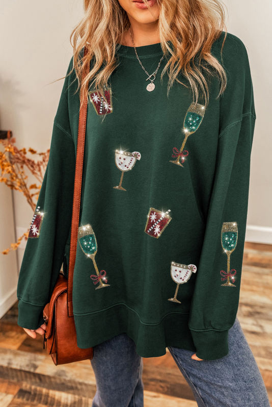 Duffel Green Christmas Drinks Print Oversized Pullover Sweatshirt