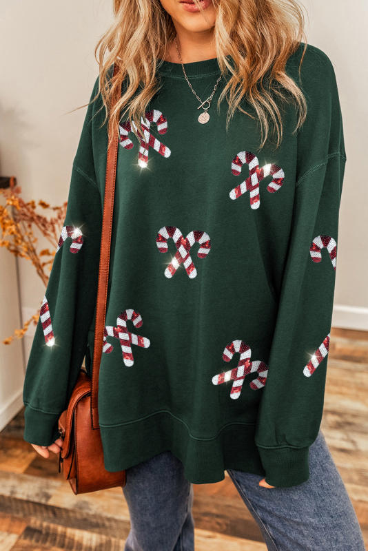 Duffel Green Christmas Cane Pattern Crewneck Oversized Sweatshirt