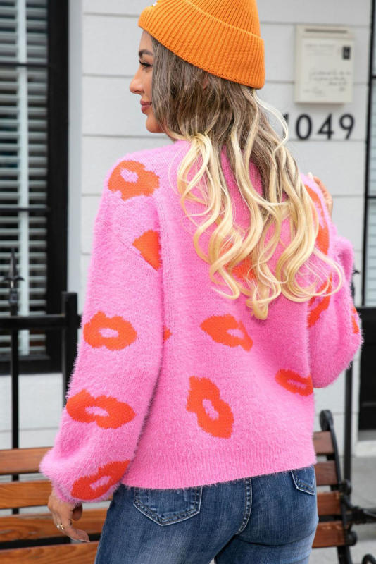 Bright Pink Valentine Kisses Fuzzy Sweater