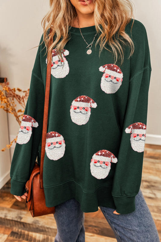 Duffel Green Father Christmas Pattern Drop Sleeve Oversized Sweatshirt
