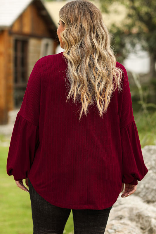 Red Dahlia Merry Christmas Puff Sleeve Jacquard Knit Curvy Pullover