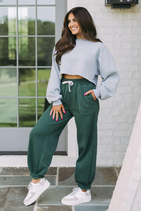 Mist Green Drawstring Waist Casual Jogger Pants