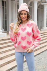 Light Pink Valentine’s Day Heart Jacquard Knit Sweater