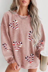 Pink Shining Christmas Cane Graphic Corded Sweatshirt