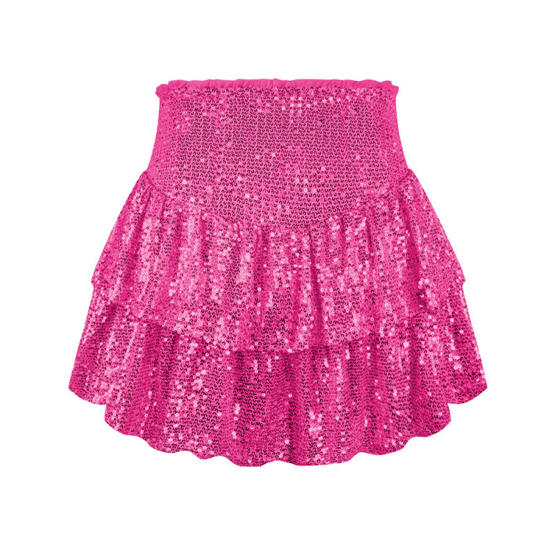 Rosy Layered Sequined Mini Skirt