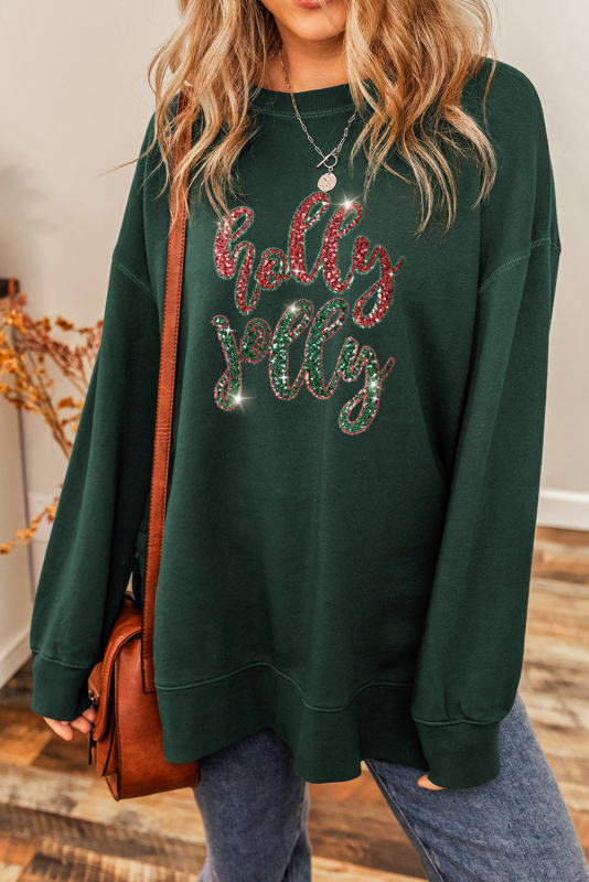 Duffel Green Holly Jolly Sparkle Pattern Drop Shoulder Sweatshirt