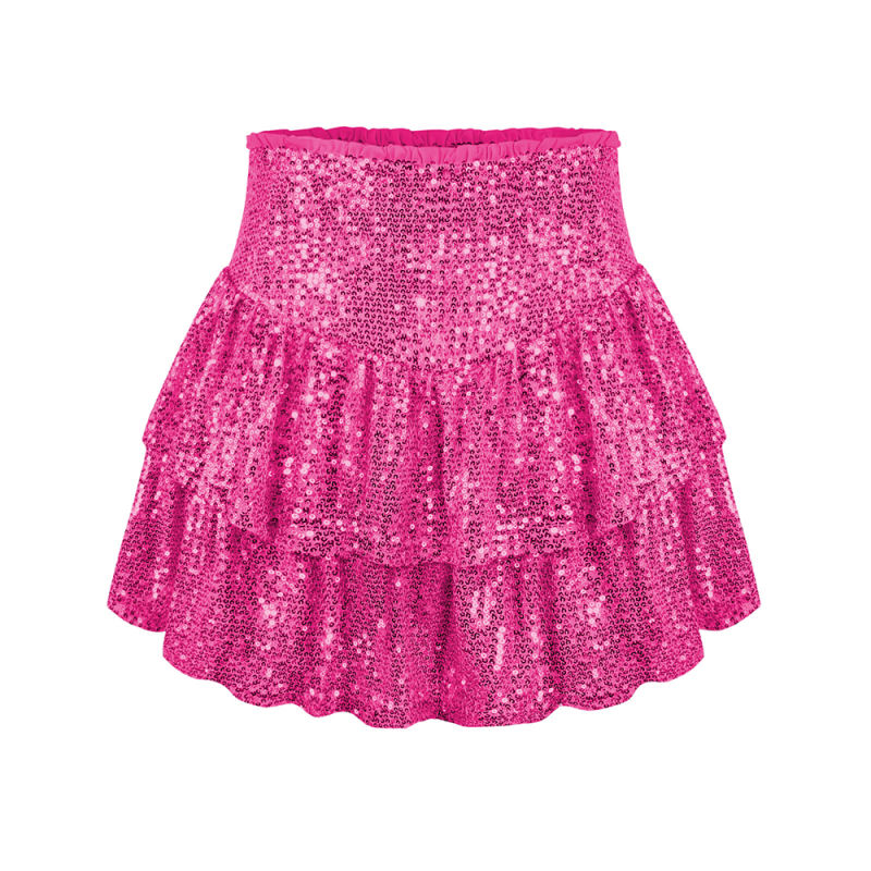 Rosy Layered Sequined Mini Skirt