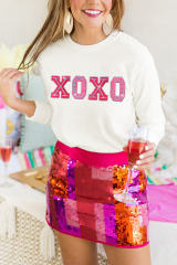 Beige Shiny XOXO Valentine Pullover Sweatshirt