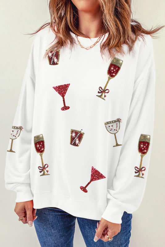 Beige Cheers Wineglasses Christmas Sweatshirt
