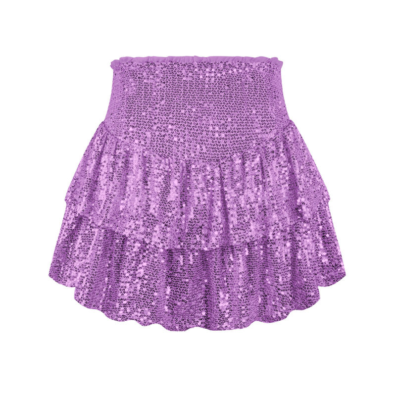 Purple Layered Sequined Mini Skirt