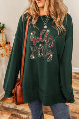Duffel Green Holly Jolly Sparkle Pattern Drop Shoulder Sweatshirt