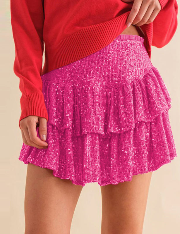 Rose Layered Sequined Mini Skirt