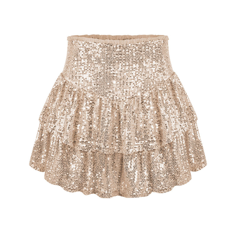 Apricot Layered Sequined Mini Skirt