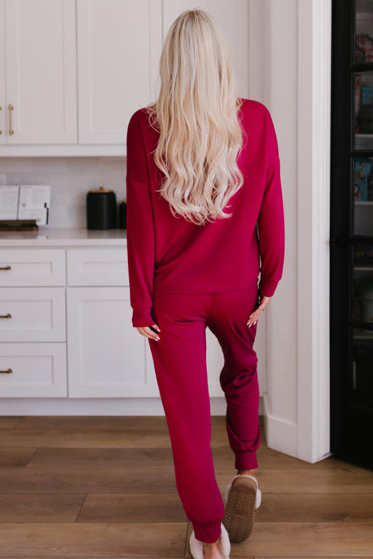 Red Heart Graphic Pullover and Drawstring Pants Lounge Set