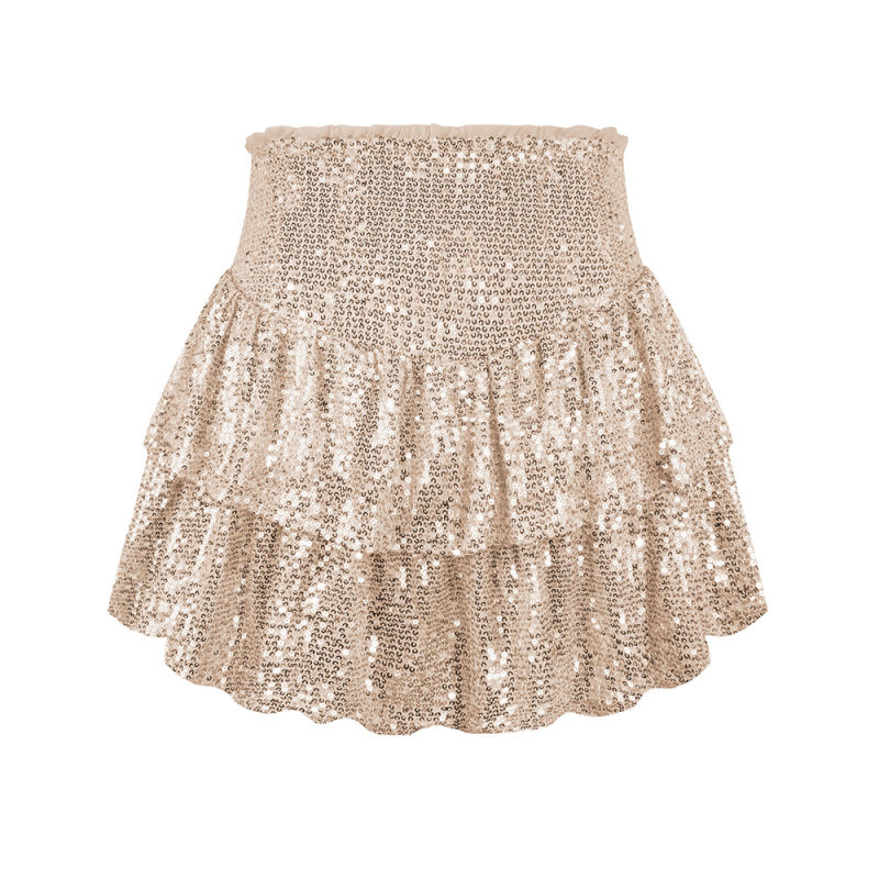 Apricot Layered Sequined Mini Skirt