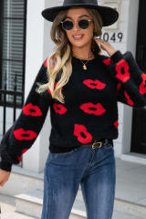 Black Valentine Kisses Fuzzy Sweater