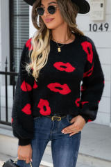 Black Valentine Kisses Fuzzy Sweater
