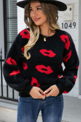 Black Valentine Kisses Fuzzy Sweater