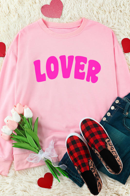 Pink LOVER Printed Valentines Casual Sweatshirt
