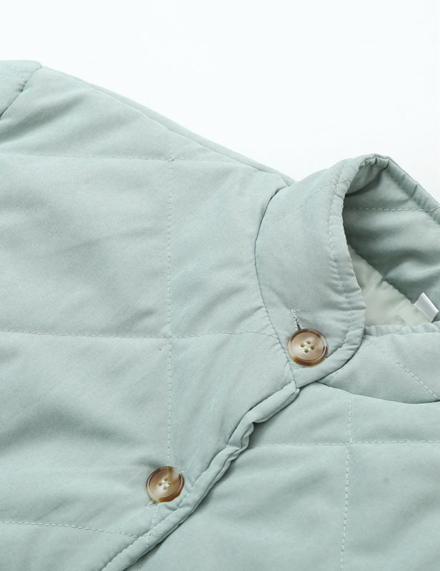 Green Stand Neck Button-down Pocket Casual Coat
