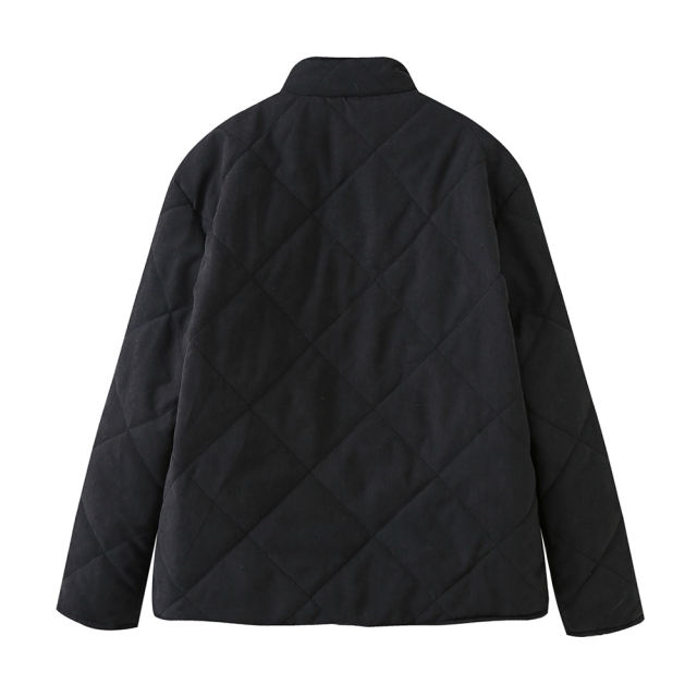 Black Stand Neck Button-down Pocket Casual Coat